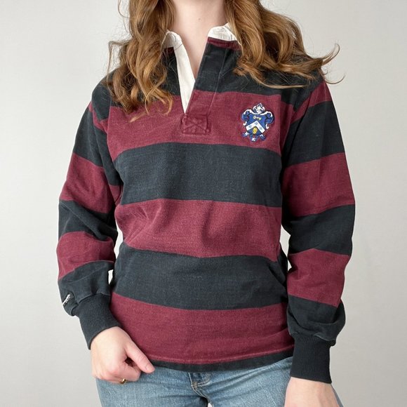 Vintage Rugby Preppy Oversized Color-Block Collared Long Sleeve Barbarian Shirt - Picture 3 of 9